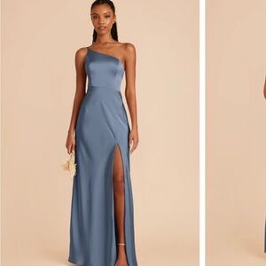 Birdy Grey Blue One-Shoulder Gown with Slit